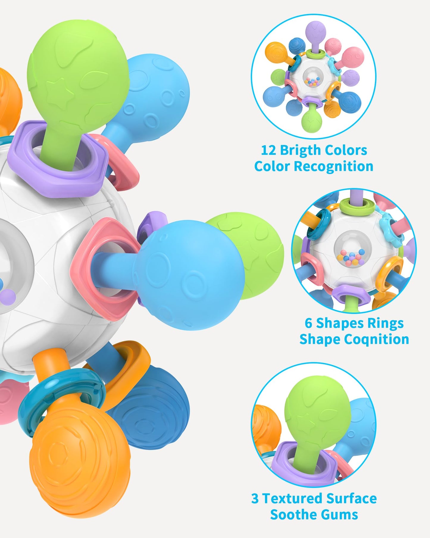 Baby Montessori Teething Toys 0-6 6-12 Month, Food Grade Baby Rattle Chew Sensory Teething Toys, Newborn Infant Learning Develop