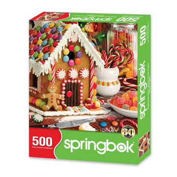 Springbok 500 Piece Gingerbread House Jigsaw Puzzle, 20"x20", Cardboard, Colorful Candy Design, Model 34-02553