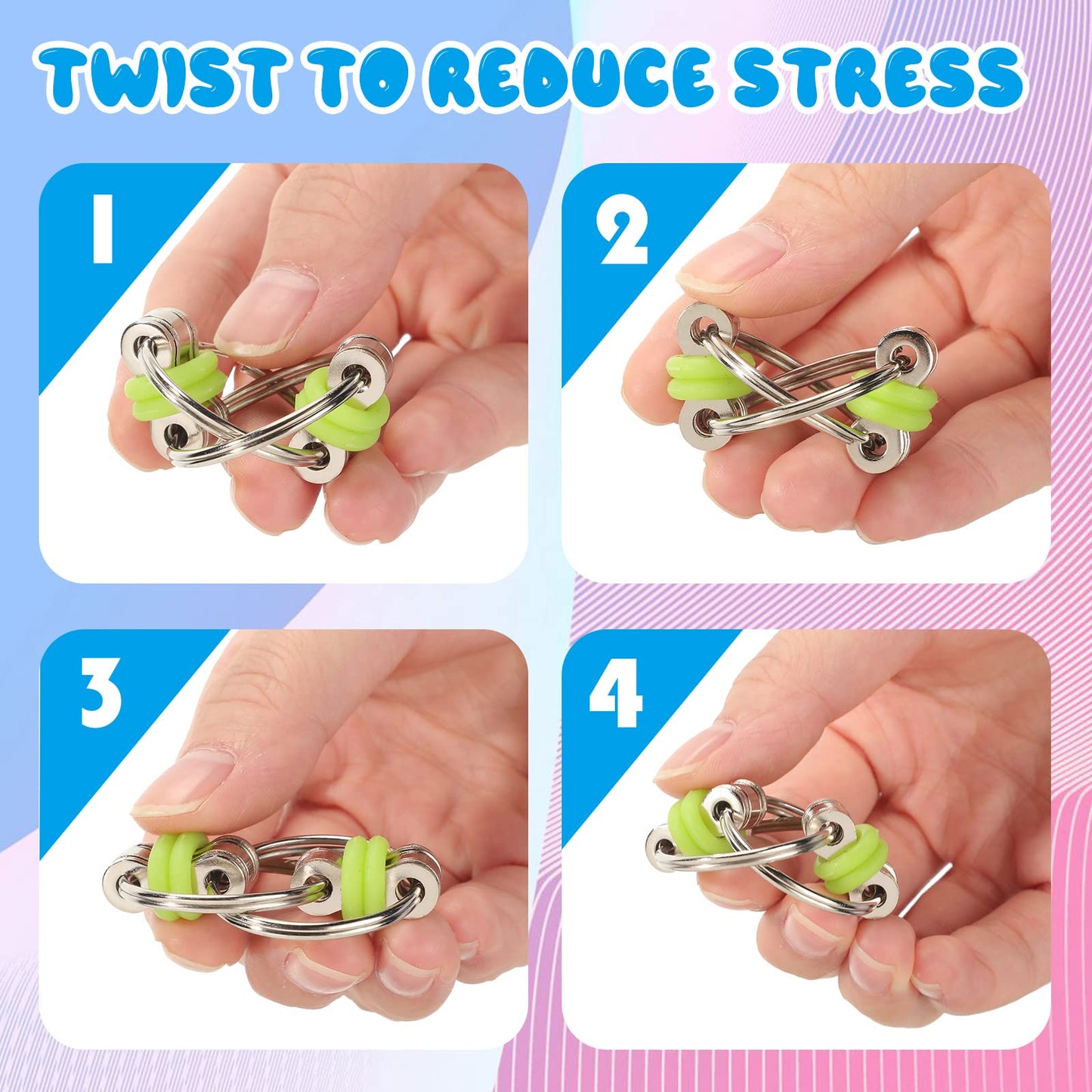 Skylety 100 Pcs Bike Fidget Chain Toy Bulk Chain Key Ring Fidget Flippy Toys for ADHD Stress Relief Finger Toys Flippy Key for A