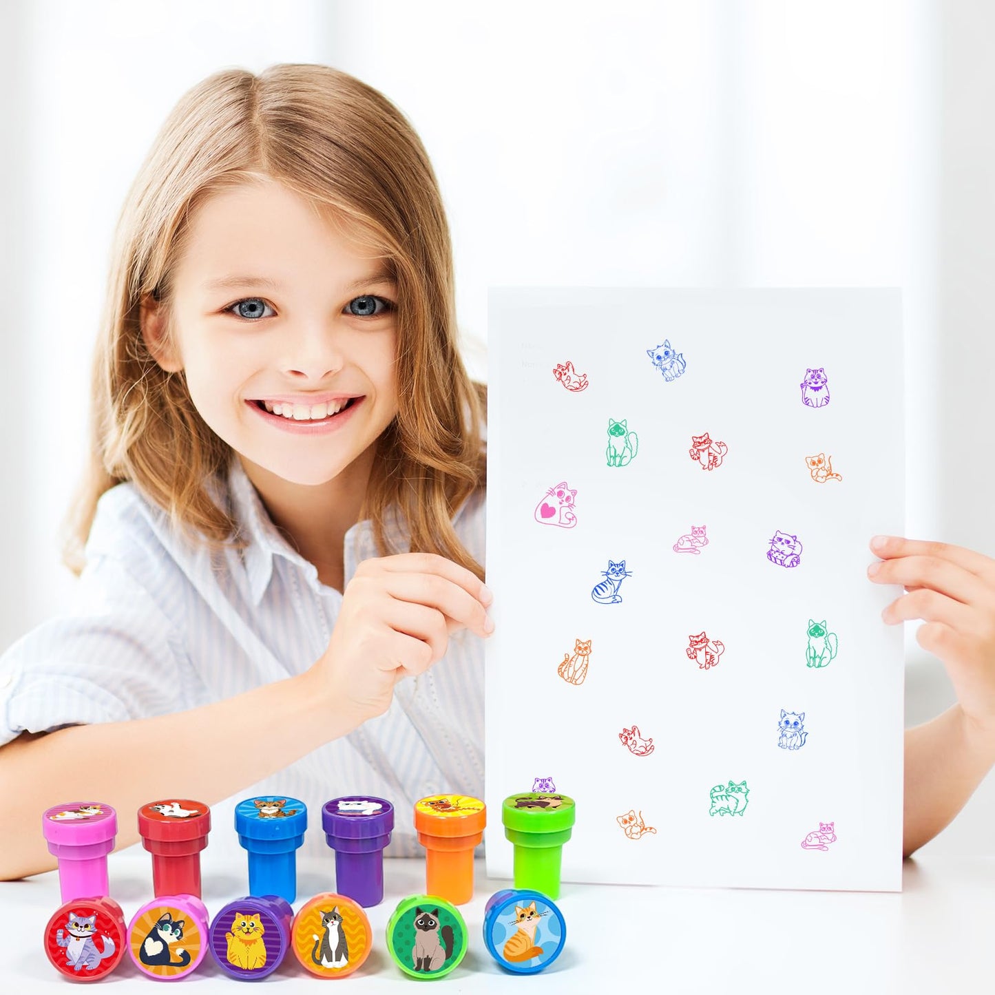 Cinrobiye 24Pcs Cat Party Stampers for Boys Girls,Pet Kitty Party Birthday Favors,Cats Goodie Bag Fillers, Classroom Rewards, Ca