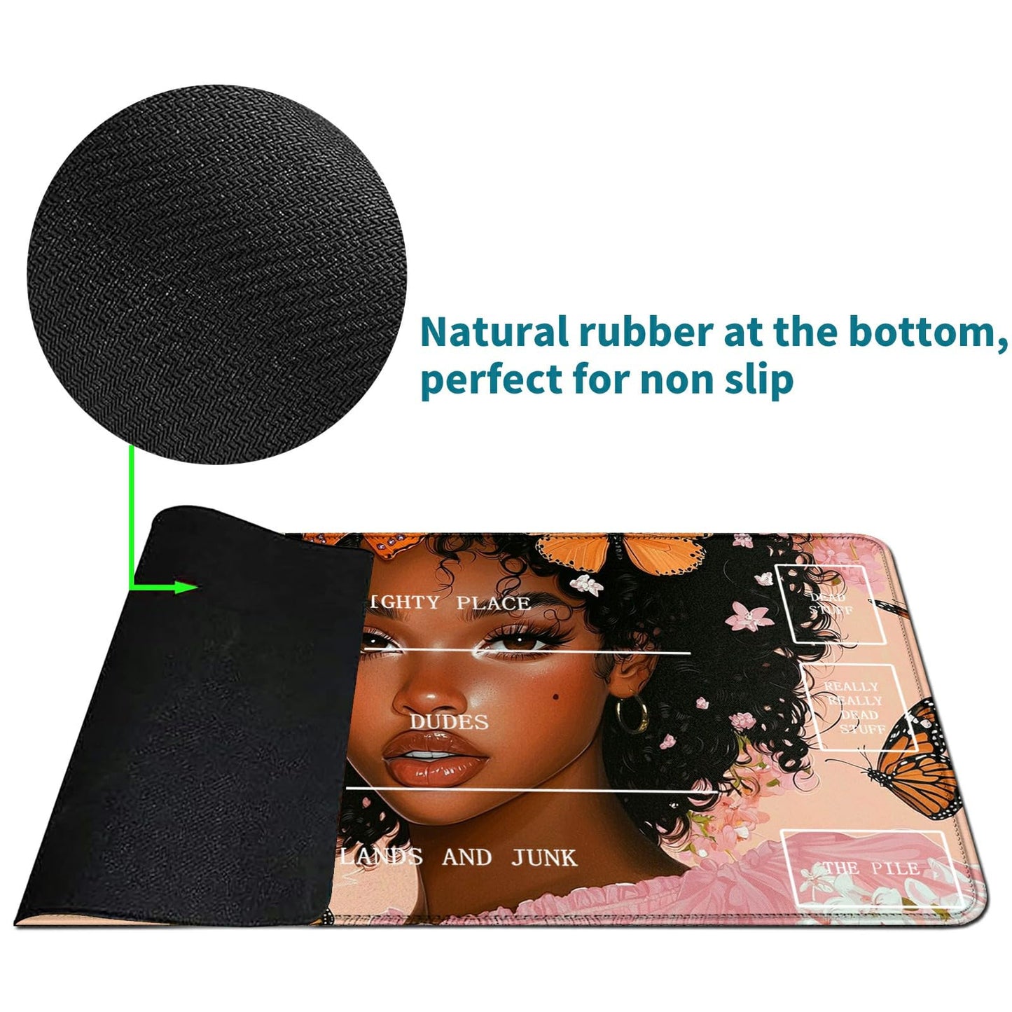 RWUTYTIUL Butterfly Girl Card Playmat 24 X 14 Inch with Tube Bag, Card Gameplay Playmat with Zones Commander Deck Board MTG RPG