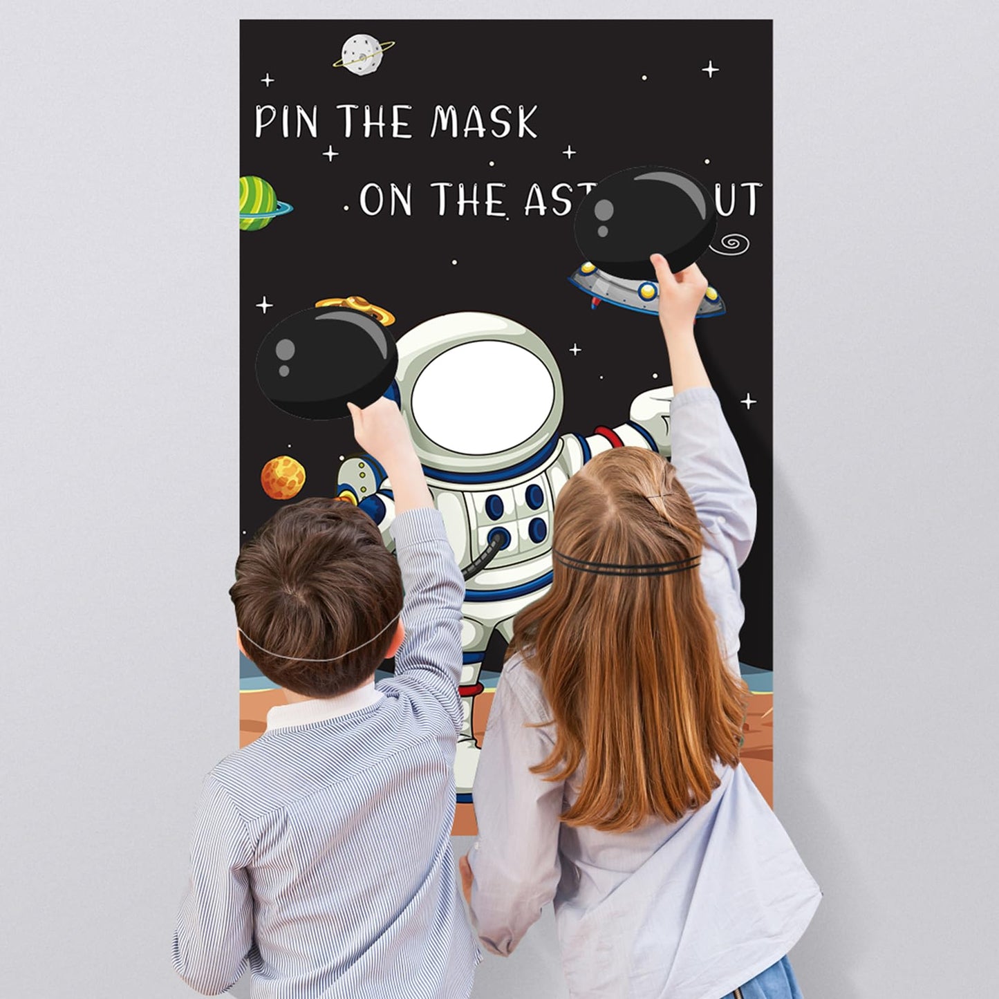 Pin The Mask On The Astronaut Party Games For Kids Space Party Game Astronaut Birthday Party Supplies Solar System Outer Space Themed Party Decorations, Large Space Games Poster With 24 Mask Stickers