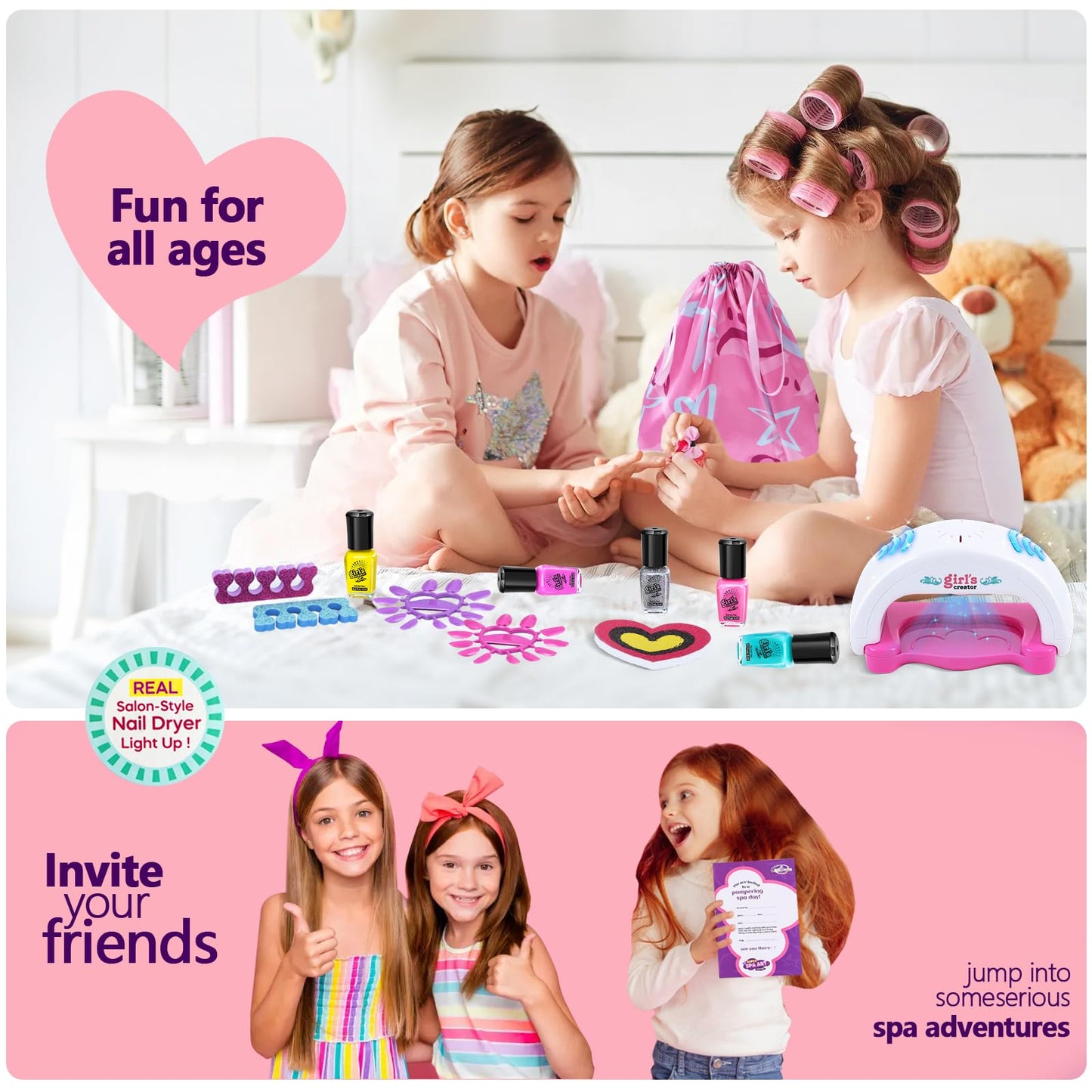 Kids Spa Kit For Girls Toy - Nail Polish Set For Girls Gifts 7-12 - Foot Spa Day Girl For Manicures Pedicure - Nail Art Salon Ki