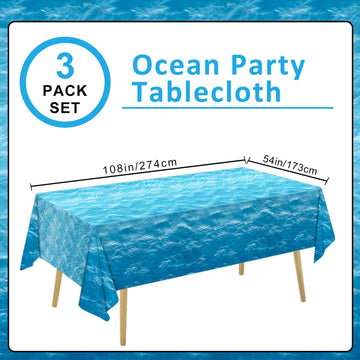 3 Pieces Ocean Waves Tablecloth 54 X 108 Inch Water Print Plastic Table Cover Ocean Party Table Cloths For Beach Pool Birthday U
