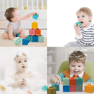 Soft Stacking Blocks For Baby Infant And Toddler, Baby Building Blocks, Teething Chewing Toys, Educational Baby Toys With Numbers, Shapes, Animals, Fruits & Textures For 0 - 3 Years Old, Pack Of 12