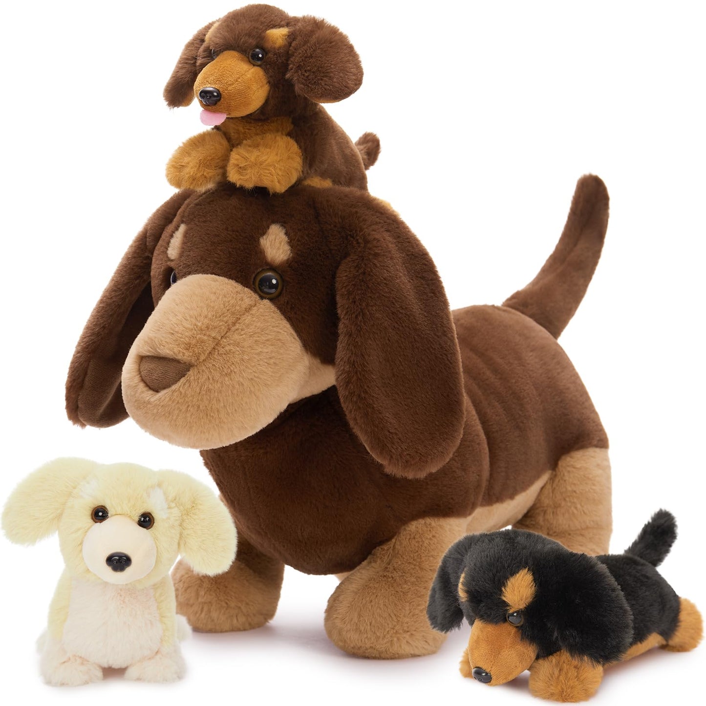 Tezituor Dachshund Stuffed Animal With 3 Babies,17.7 Inches Weiner Dog Plush Toy Puppy Stuffed Animal Birthday For Kids Girls Boys