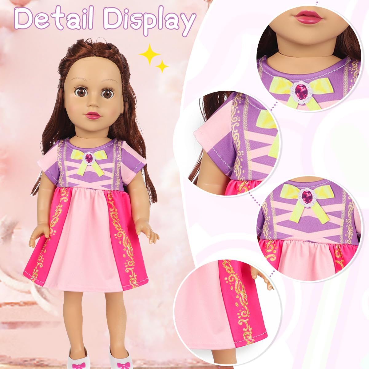 Benylion Girls Doll Clothes 14-16 Inch Doll Princess Costume Dress For 14-16 Inch Doll Include 3Pcs Different Princess Dress Fit