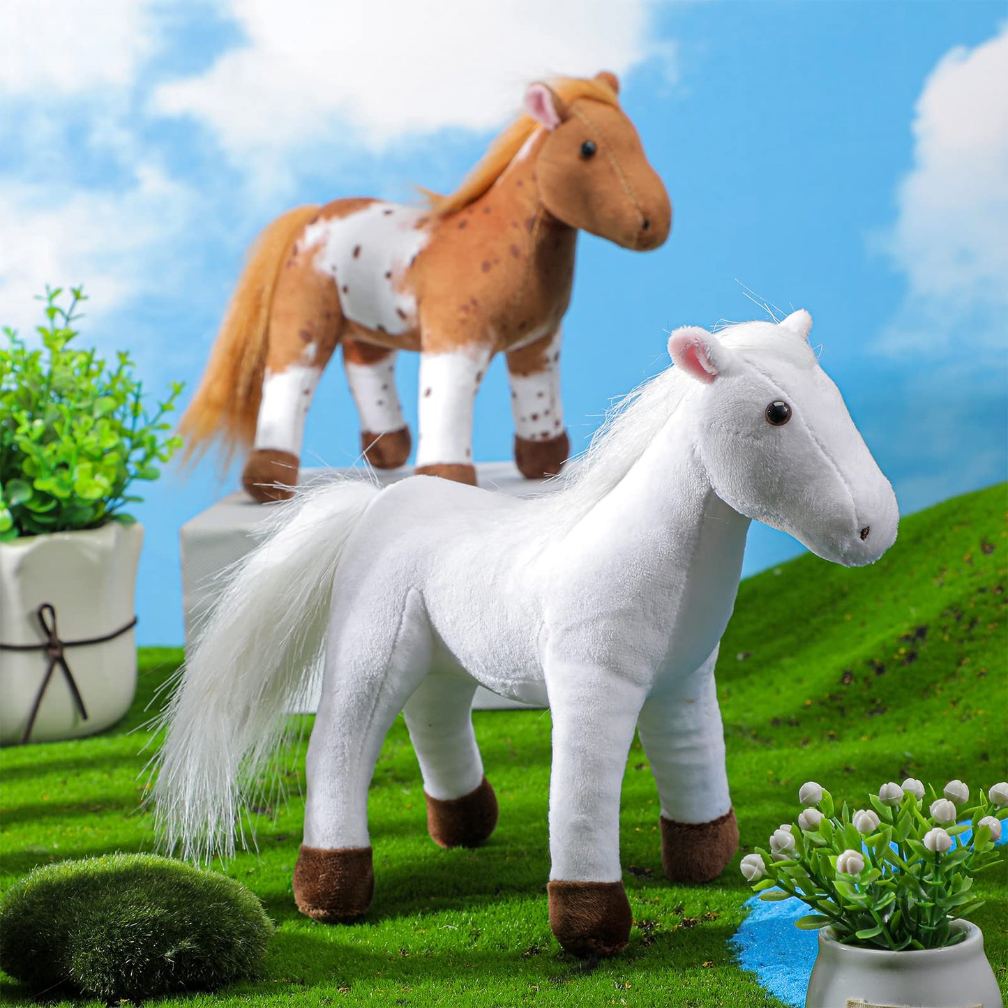 Skylety 4 Pcs Stuffed Horse Toy 8 Inch Horse Plush Stuffed Animals Cute Plush Assorted Toy Brown Animals Gifts Party Favors Supp