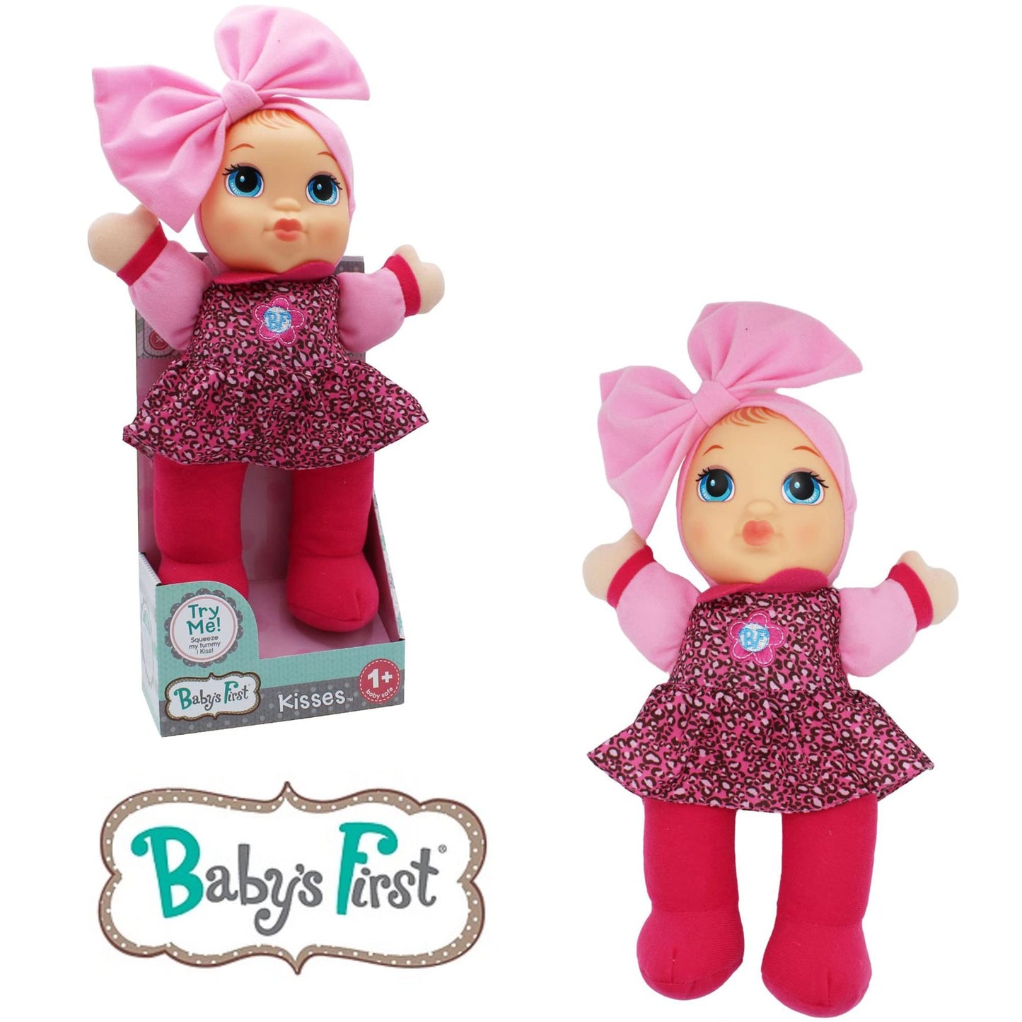 Baby'S First Soft & Cuddly Baby Kisses Doll - Dressed In Print Top And Leggings - Press Her Tummy For A Sweet Kisses Sounds And Says I Love You