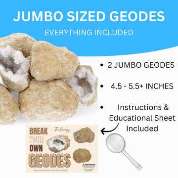 TRUENERGY Jumbo Break Your Own Geodes 2 (4.5 -5.5) enhanced Easy to Open Geode with Crystals - Includes Magnifying Glass and Instructions STEM Science Kit
