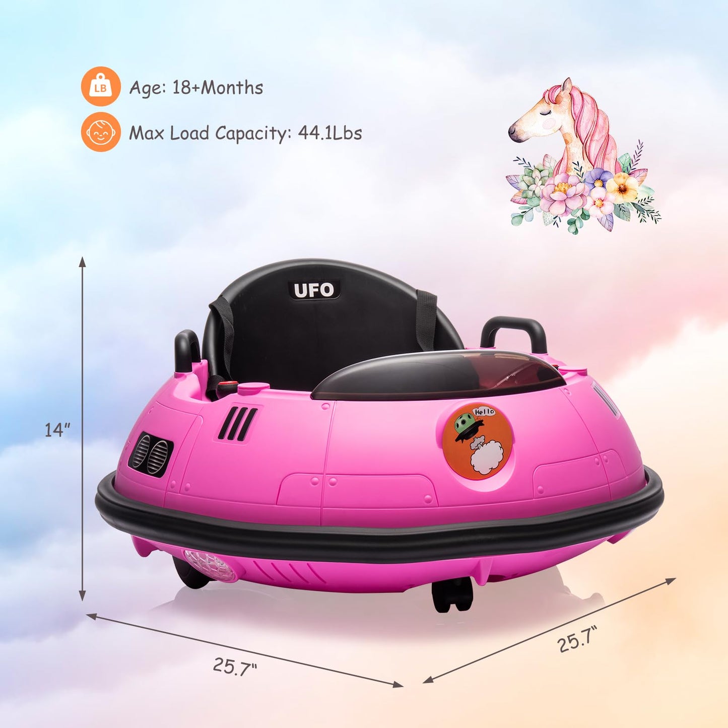 Ride On Bumper Car, 12V Electric Toddlers Car With Remote Control, Safety Belt, Music, Flashing Lights, 360 Degree Spin, Bumper Car For Toddlers,Kids,Pink