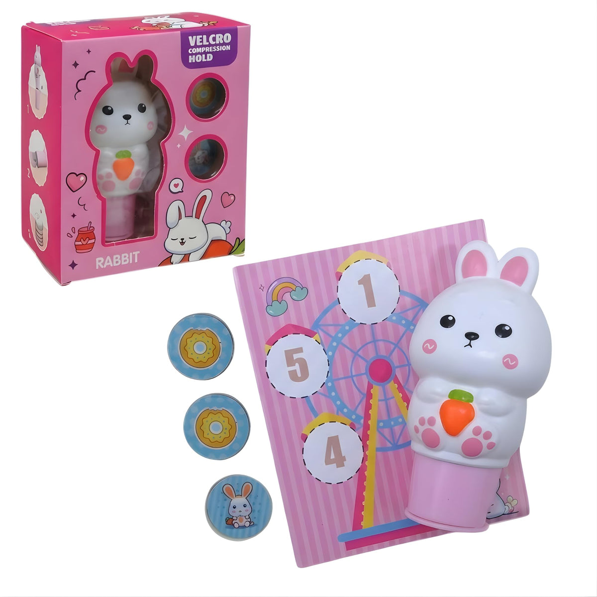 JOUET Bunny Reusable Sticker Stamp Set for Kids, 8.8cm Interactive Activity Toy with Colorful Refill Stickers, DIY Creative Craf