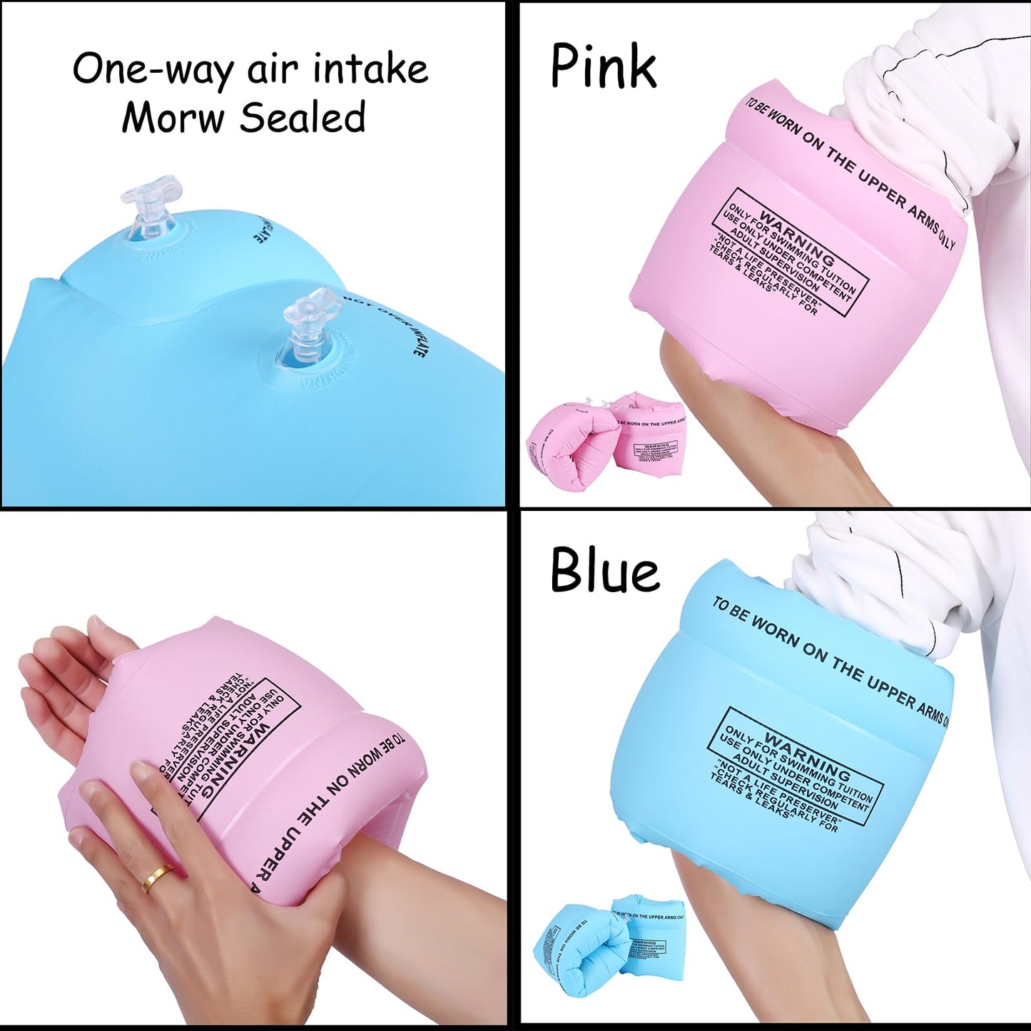 4 Pcs Arm Floaties Inflatable Swim Arm Bands Floater Sleeves Swimming Rings For Kids Toddlers And Adults(Pink Blue)