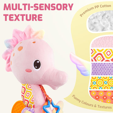 Sumobaby Infant Baby Musical Stuffed Animal Activity Soft Toys With Multi-Sensory Crinkle, Rattle And Textures, For Tummy Time Newborn 0-3-6-12 Months Girls,Seahorses, Pink