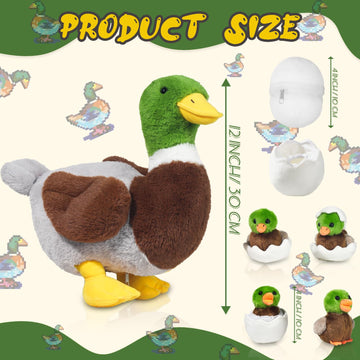 Youthfuljive 7 in 1 Mallard Duck Plush Toy Set with Mommy Duck, 4 Baby Ducklings, and Eggs - Perfect for Kids' Birthdays, Easter, and Farm Party Decor