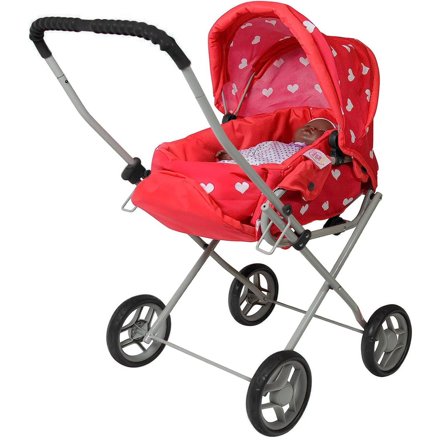 The New York Doll Collection 3-in-1 Baby Doll Stroller Play Set, Pink Hearts, 21x13x26 inches, Metal, Model A149