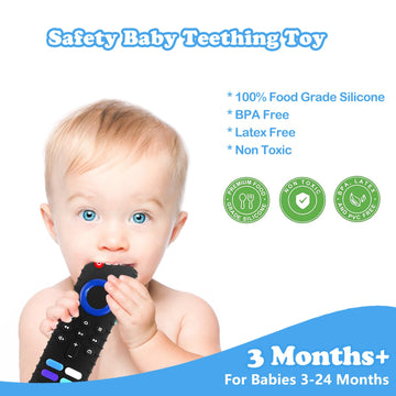 Robbear Baby Teething Toys, Soft Silicone Teethers For Babies 3 6 12 18 Months, Fire Stick Tv Remote Control Shape Infant Chew T