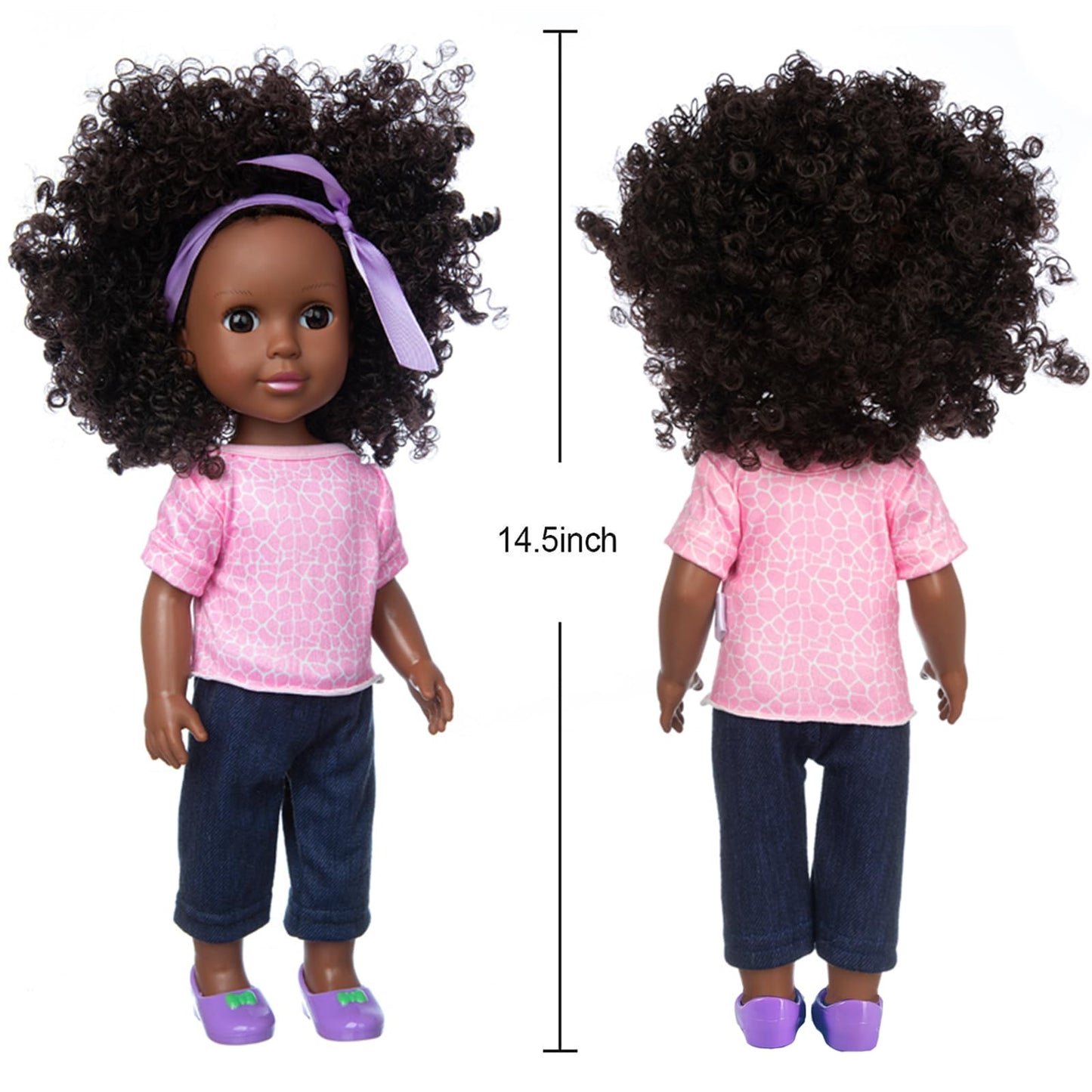Ecore Fun 14.5 Inch Black Doll 14.5 Inch Baby Girl Doll And Clothes And Accessories Set African Washable Realistic Silicone Girl Dolls - Best Gift For Girls