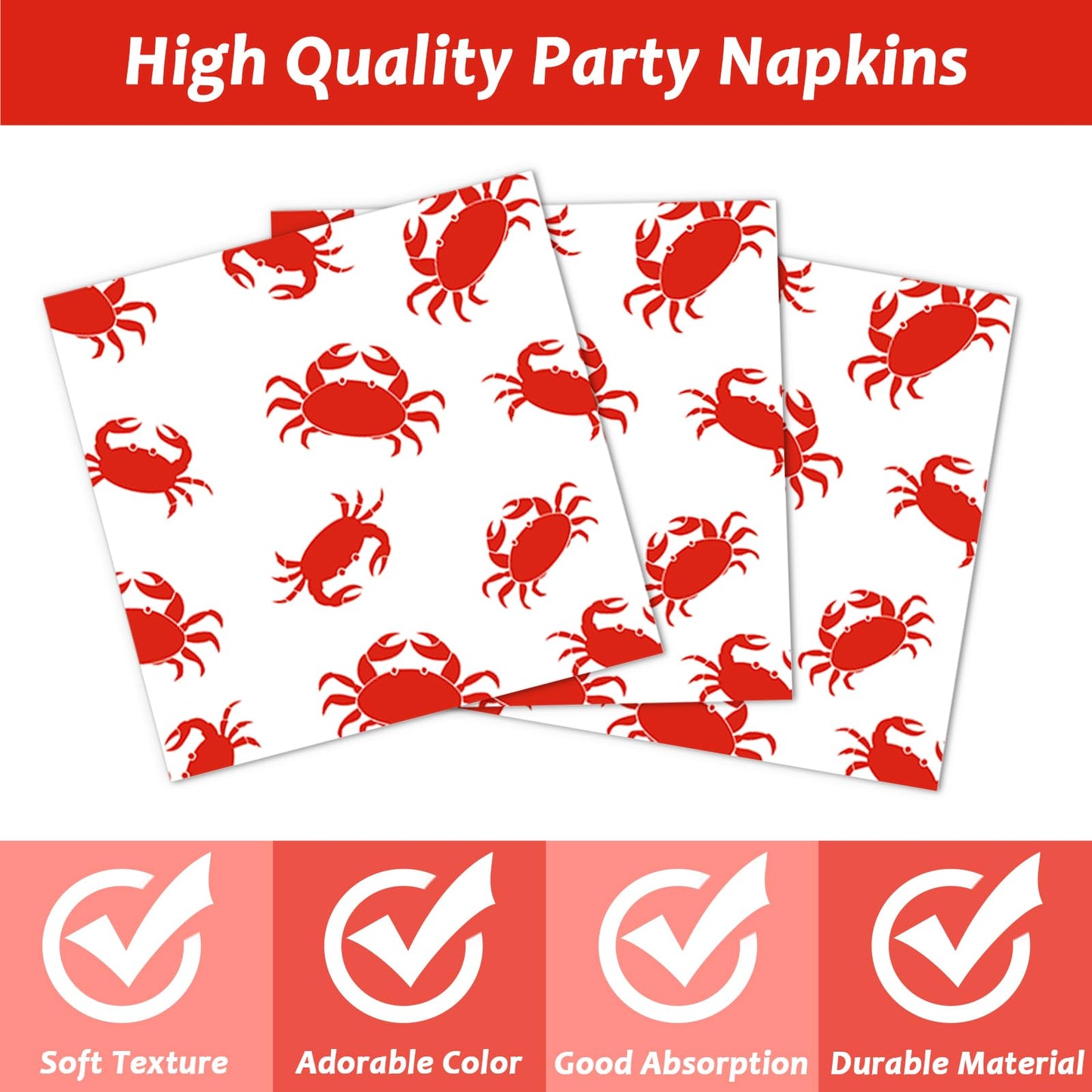Qyeahkj 100 Pcs Crab Party Decoration Crab Boil Party Paper Plate Napkin Fork Set Summer Crab Dinnerware Tableware Crab Seafood