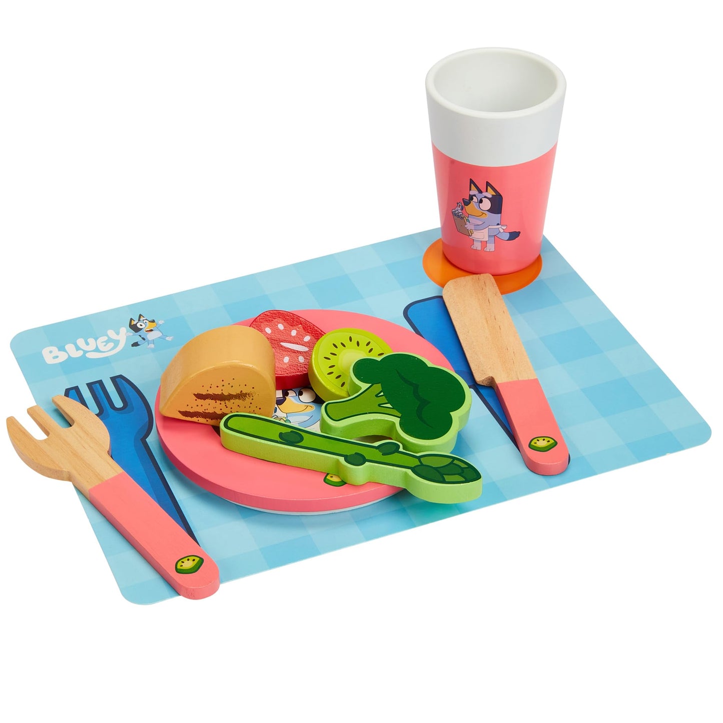 Bluey - Dine in with Bluey Set, 32-Piece Wooden Toy Set with Magic Asparagus, Plates, Utensils & More, Perfect for Role-Play & I