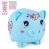 Piggy Bank Girls, Unbreakable Piggy Banks Large Money Coin Bank For Kids With Diy Stickers, For Birthday, Easter, Baby Shower, Blue