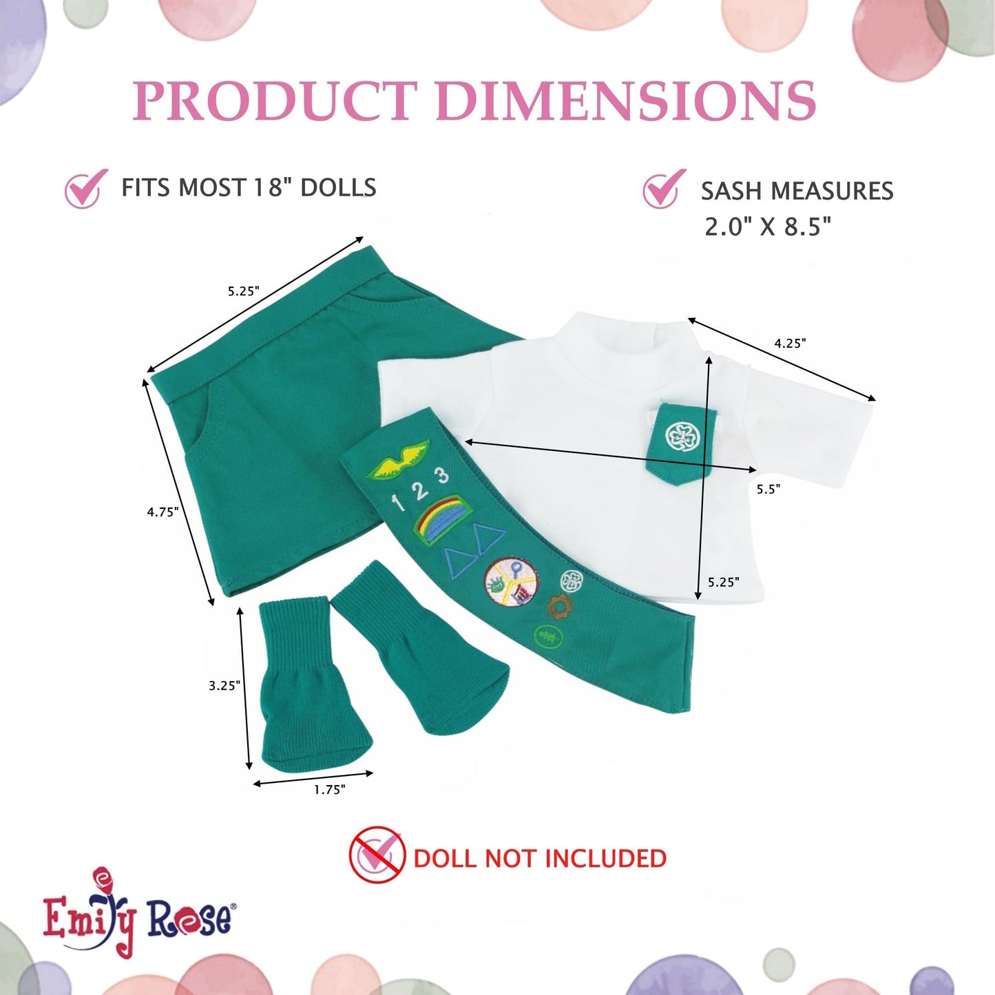 Emily Rose 18 Inch Doll Jr Junior Girl Scout Inspired Uniform Clothes Outfit | Officially Licensed By Girl Scouts Of The Usa | Gift-Boxed! | Doll Not Included