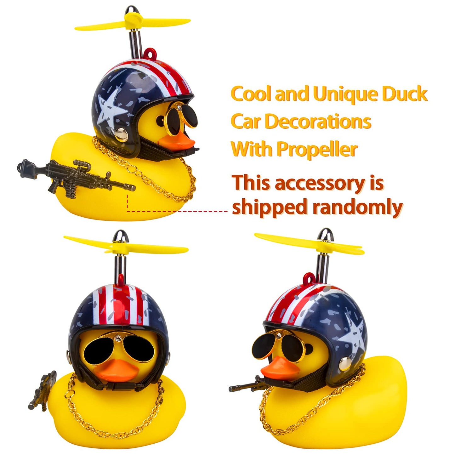 Wonuu Rubber Yellow Duck Car Ornaments Cool Duck Car Dashboard Decorations With Propeller Helmet Sunglasses (Stars&Stripes-Yello