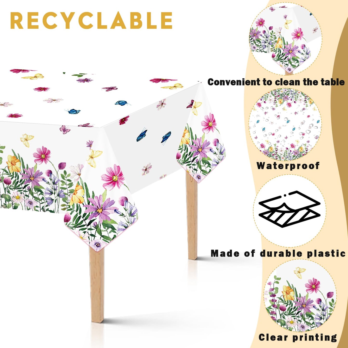 98Pcs Wildflower Party Birthday Supplies For 24 Guests Girls Floral Tableware Set Spring Summer Tablecloths Plates Napkins Wildflower Dinnerware Table Cover Party Decorations Wedding Baby Shower
