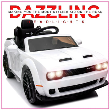 Hipicute Kids Electric Car | Licensed Dodge Challenger Ride-On 12V Battery-Powered Vehicle with Remote, LED Lights, Bluetooth, M