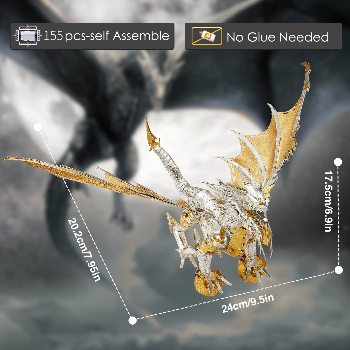 Piececool 3D Metal Puzzles For Adults, Glorystrom Dragon 3D Metal Model Kits, Brain Teaser Puzzles Diy Assembling Crafts For Str