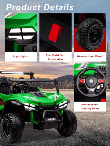 OTTARO 24V XXXL Ride on Cars 2 Seater Electric Cars Vehicles for Big Kids 4WD Ride on UTV Truck w/Remote Control 25 Spacious Seat 2 Safety Belts Bright Light Music Player Bluetooth(Green)