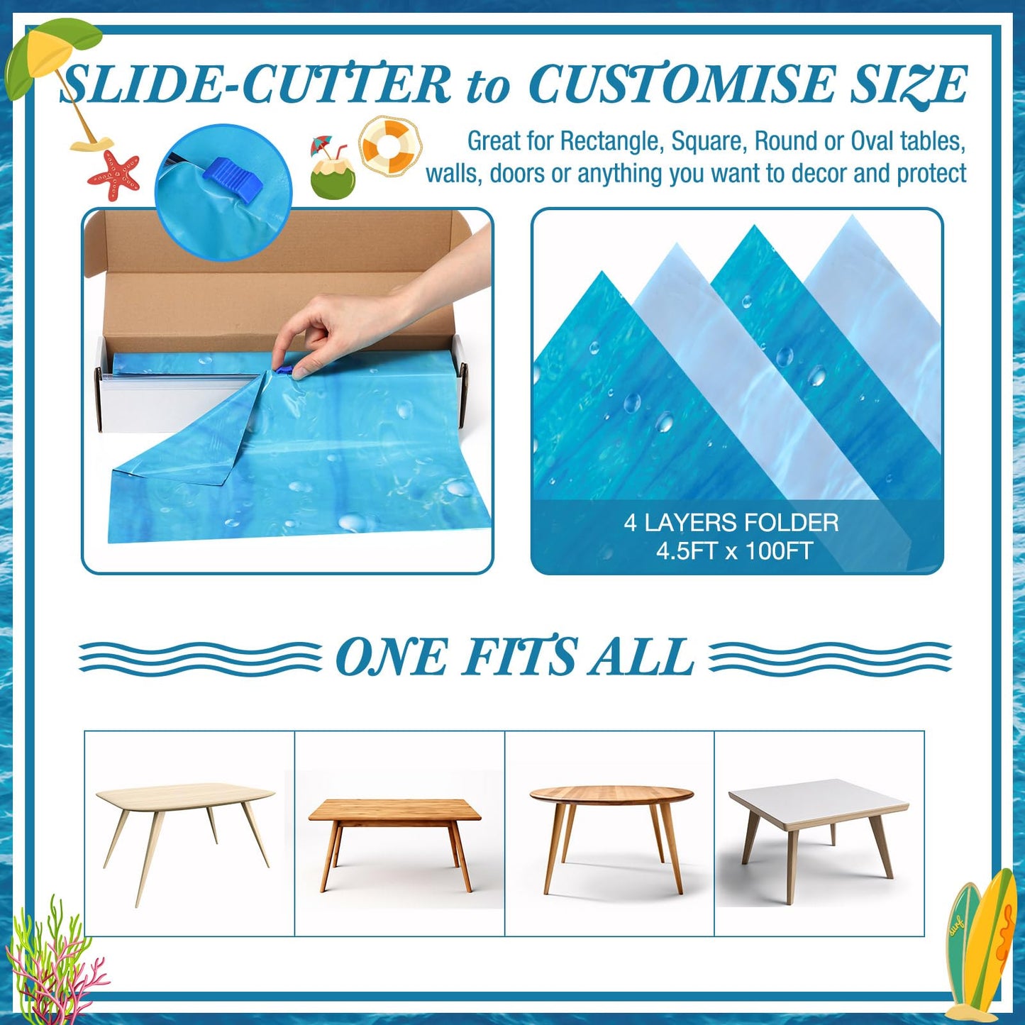 Tiamon 1 Roll Underwater Bubbles Table Cover Ocean Waves Tablecloth Bubble Water Print Plastic Table Cover For Under The Ocean B