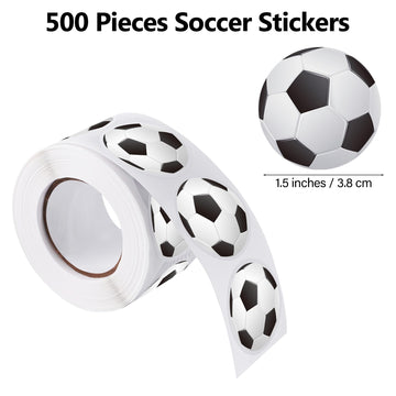 Durony 500 Pieces Soccer Stickers Self-Adhesive Sports Ball Sticker Labels Roll Soccer Theme Party Decor Envelope Gift Bag Seal