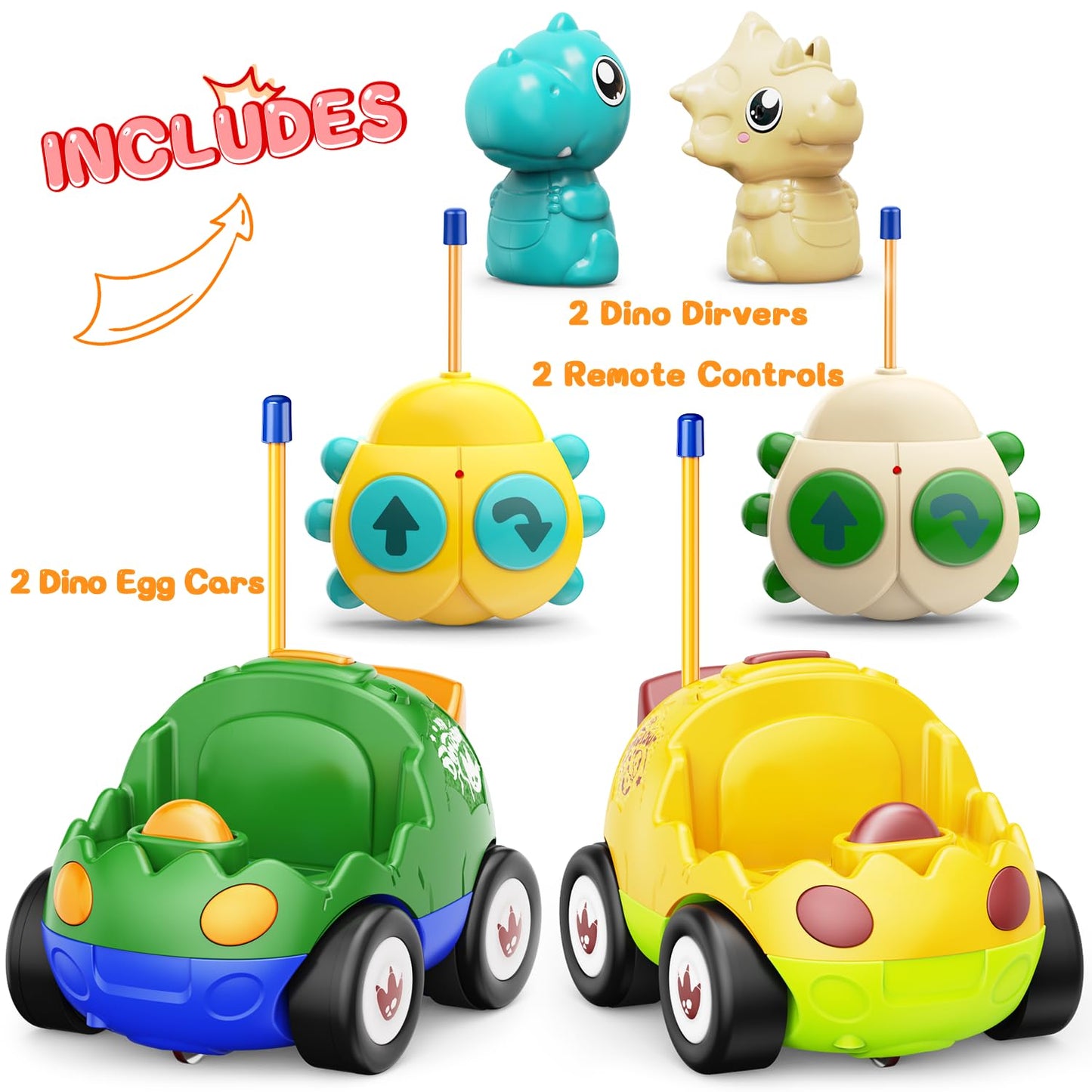 2 Pack Dinosaur Toys for Toddlers 2 3 4 5 6 Years Old - Remote Control Cars RC Cars with Music, Lights and Sound Effect, Birthda