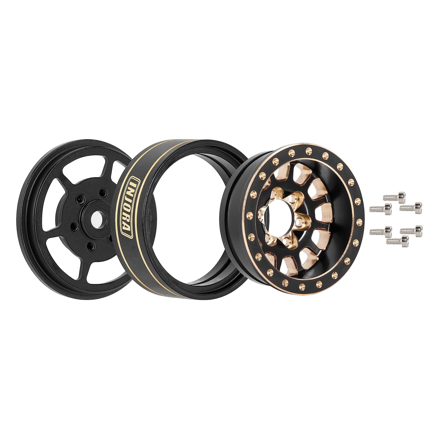 INJORA 1.0 Plus Brass Beadlock Wheel Rims 4PCS 12-Spoke Wheels for TRX4M SCX24 FCX24 1/24 1/18 RC Crawler,42g/pcs(Black&Gold)