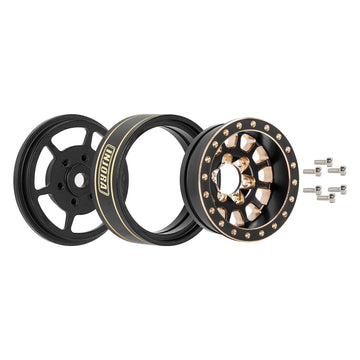 INJORA 1.0 Plus Brass Beadlock Wheel Rims 4PCS 12-Spoke Wheels for TRX4M SCX24 FCX24 1/24 1/18 RC Crawler,42g/pcs(Black&Gold)