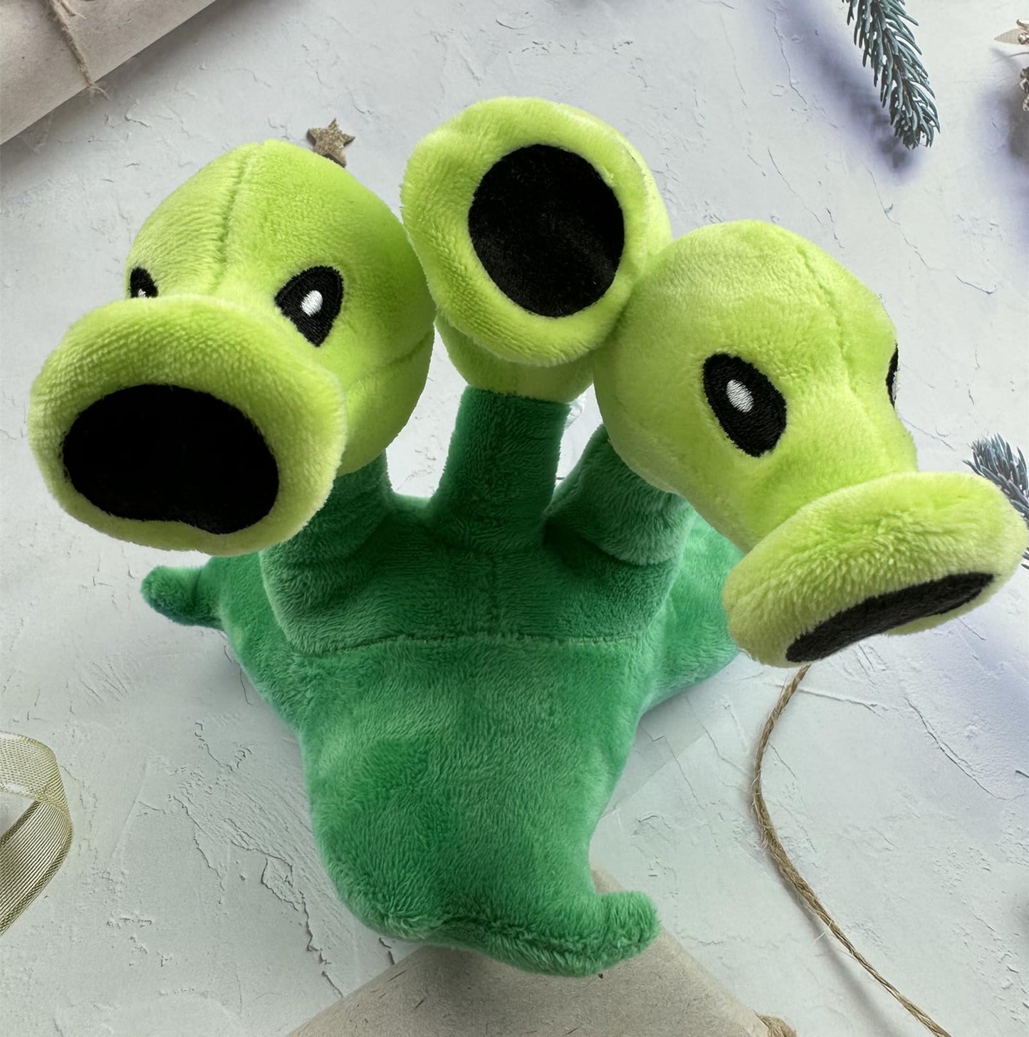 JHESAO 7" Pea Plants Plush Toy - Threepeater PVZ Stuffed Soft Doll, Polypropylene Material
