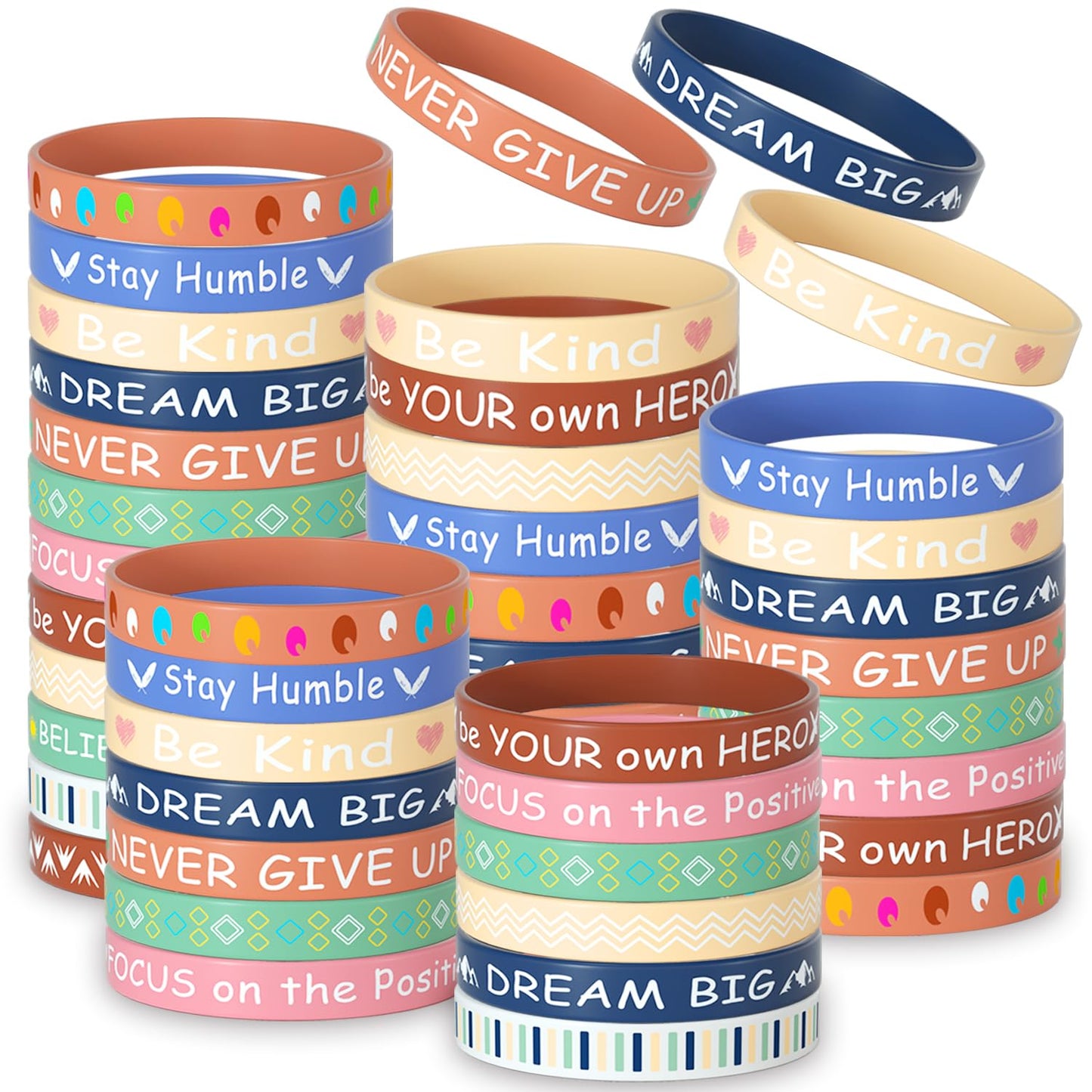 Morcheiong 60 Pieces Motivational Rubber Wristbands Inspirational Quote Silicone Bands Unisex Style- 12 Designs