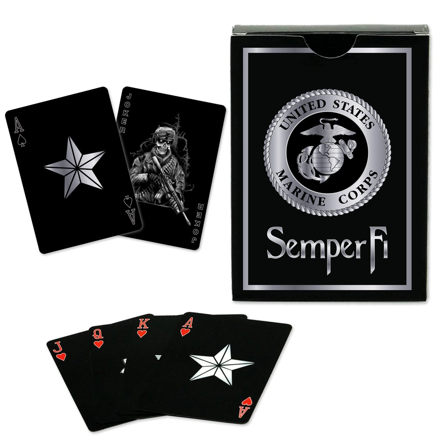 Usmc Black & Silver Foil Metallic Marine Corps Playing Cards