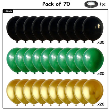 Balloons Green Black And Gold, 70Pcs 12 Inch Dark Green Metallic Chrome Gold Black Latex Helium Balloons For Jungle Safari Theme Birthday Video Game Party Supplies Graduation Wedding Party Decorations
