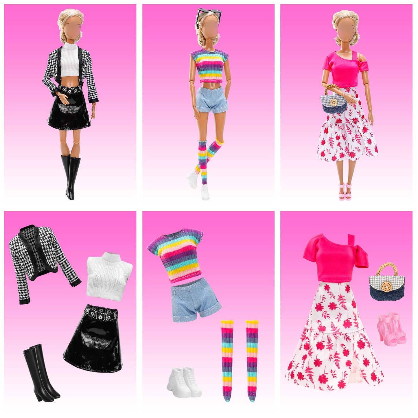 15 Pieces 11.5 Inch Girl Dolls Fashion Pack 6 Set Doll Clothes Include Chic Suits Party Gown Sequin Outfit Stylish Dress 6 Pairs Of Shoes 3 Accessories For Storytelling Girl Dolls Clothing(No Doll)
