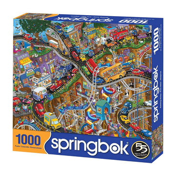 Springbok 1000 Piece Jigsaw Puzzle - Getting Away, Cartoon Transportation, Multi Color, Engineered Wood, Model 33-10796