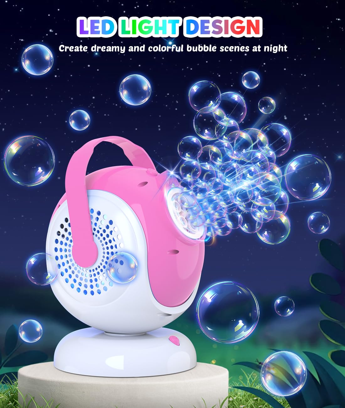 Joyfuture Pink Bubble Machine - Automatic Bubble Blower For Kids, Toddlers - Toys Gifts For Girls Ages 3+ Year Old, Easter, Outd