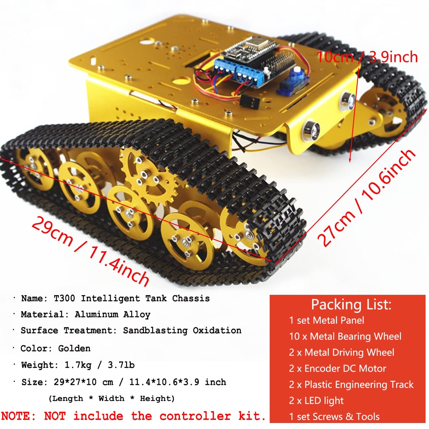 Professional Intelligent Robot Metal Tank Car Chassis For Arduino/Raspberry Pie/Microbit/Diy Steam Education, T300 Tracked Crawl