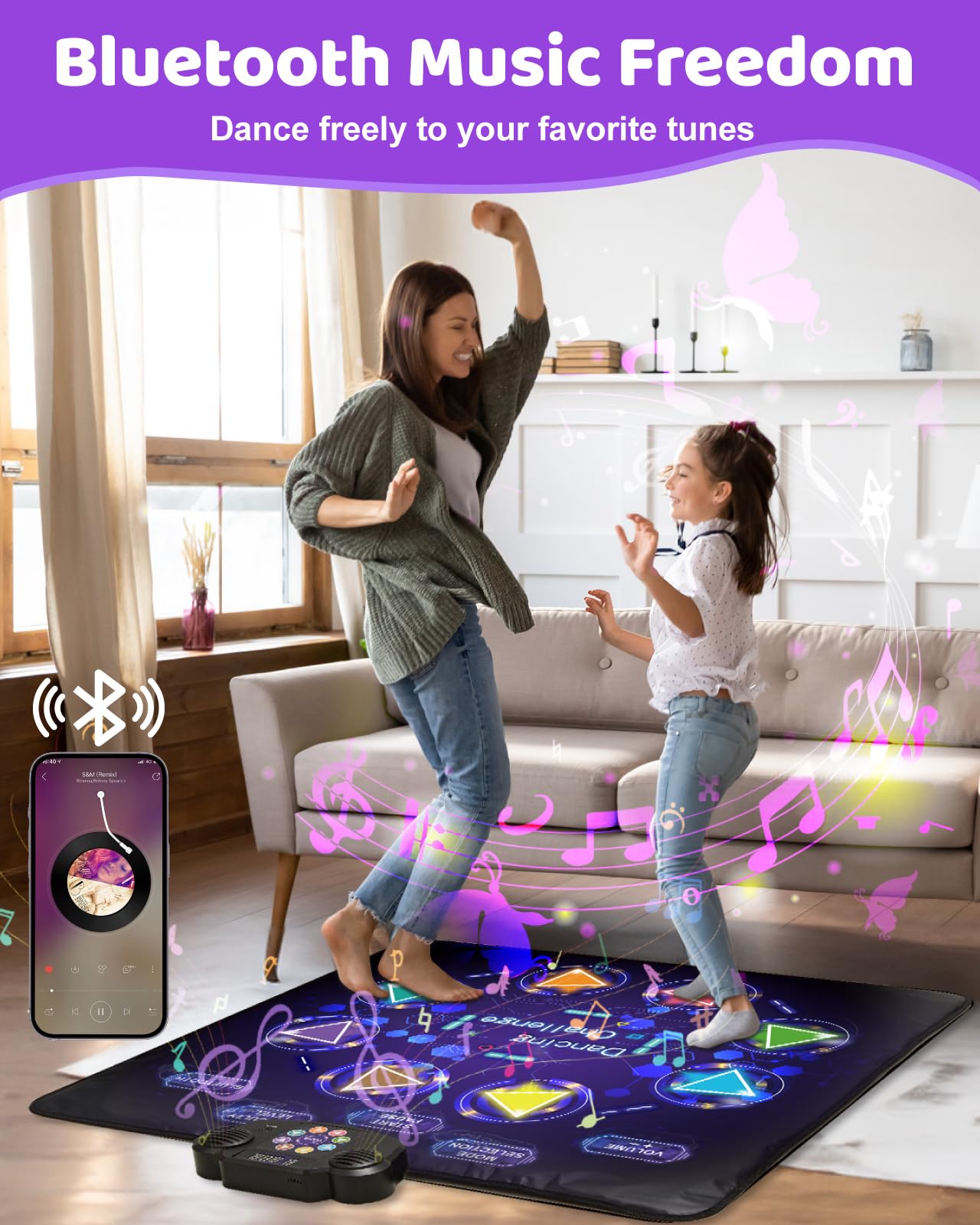 Gleamkid Dance Game Mat For Kids, Led Light-Up 8-Button Dance Pad With Adjustable Volume, Built-In Music, Bluetooth Function, 8