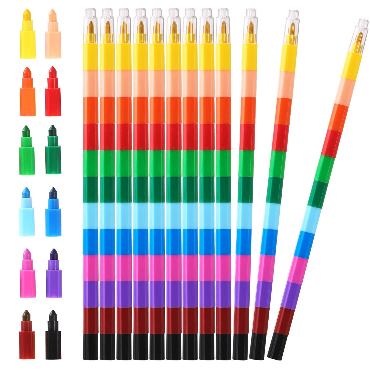 Leinuosen 60 Pieces Colorful Stacking Crayons Stackable Buildable Crayons for School Office Supplies, 12 Colors