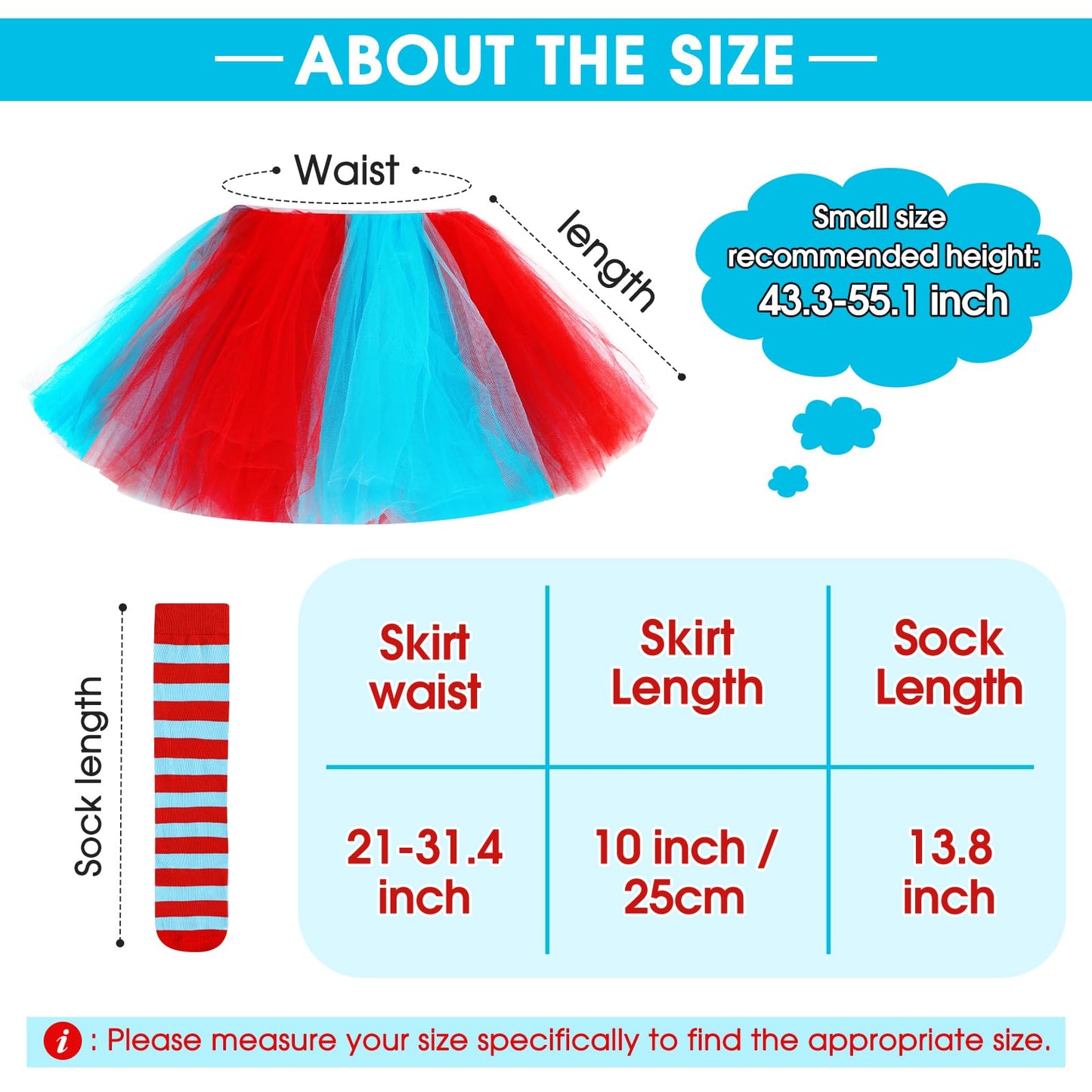 5 Layered Tutu Skirt For Kids Tulle Tutu Skirt With Tube Socks Princess Runners Costumes Cosplay For Girls Kids(Blue And Red)