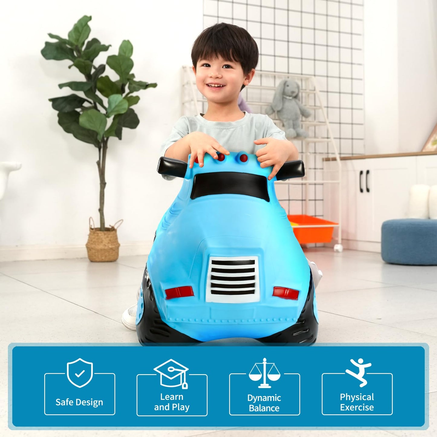 INPANY Bouncy Car Toys for 2 3 4 Year Old, Toddlers Boys Girls Gifts, Kids Ride on Trucks Toys, Outdoor Inflatable Rubber Hopper