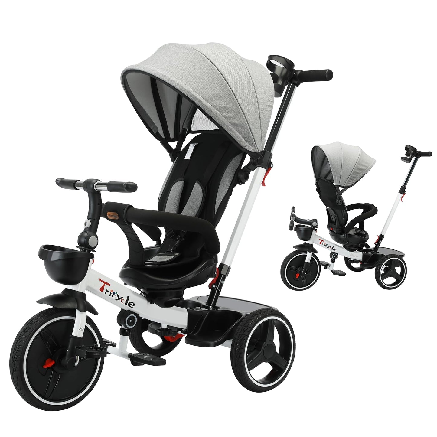 Ubravoo Baby Tricycle,6-In-1 Baby Push Bike Steer Stroller,Learning Toddler Bike/Detachable Guardrail,Adjustable Canopy,Safety H