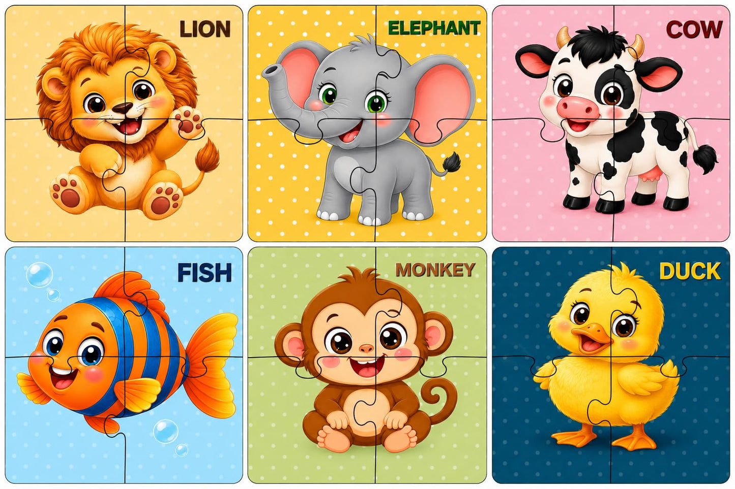 Brainberries Wooden 6In1 Animal Jigsaw Puzzle For Kids, 24 Pieces, Ages 48 Years, Pattern Recognition